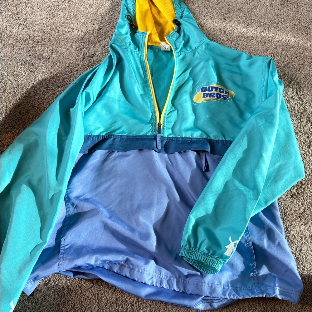 Dutch Bros Teal and Yellow Hooded Jacket